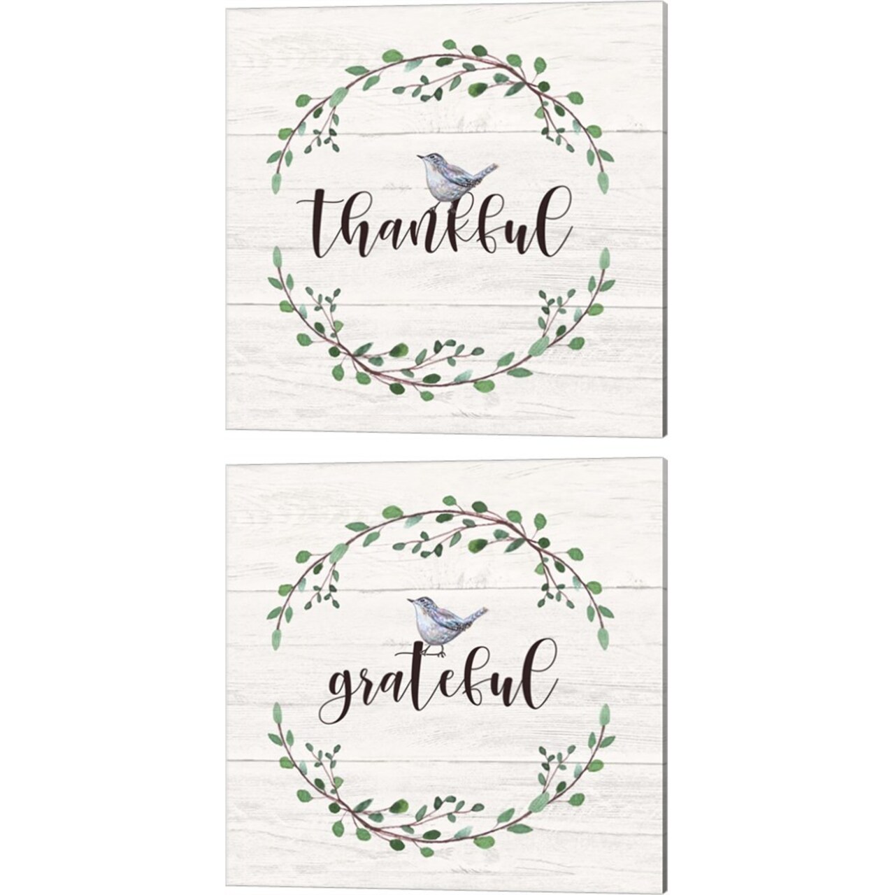 Thankful & Grateful Signs by Elizabeth Tyndall 14" x 14" Canvas Wall Art (Set of 2)